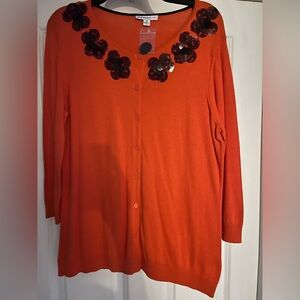 Isaac Mizrahi Live! Orange Embellished Cardigan Sweater